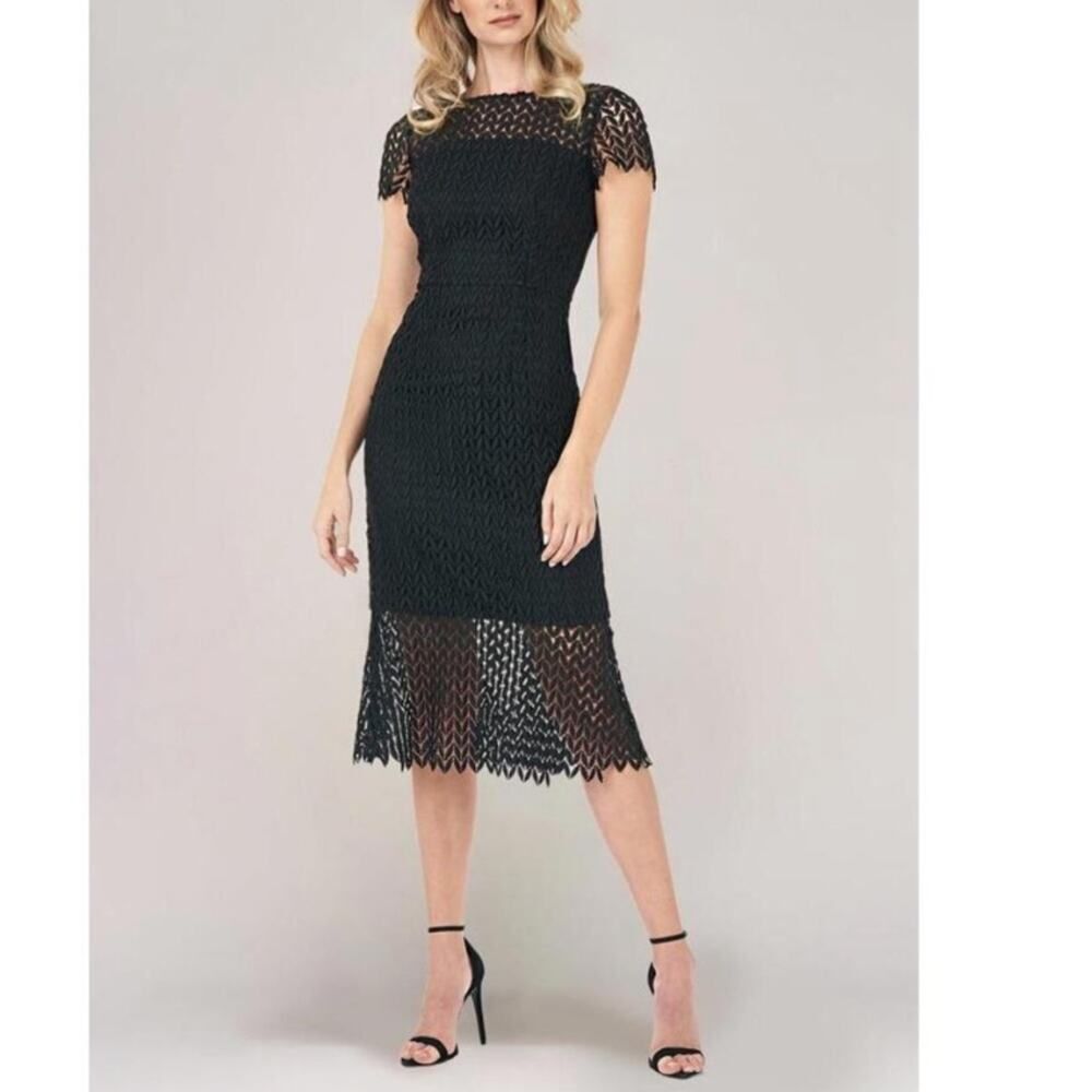 Kay Unger Tatum Floral Lace Midi Dress Black Classic Classy Old Money NWT Size 4